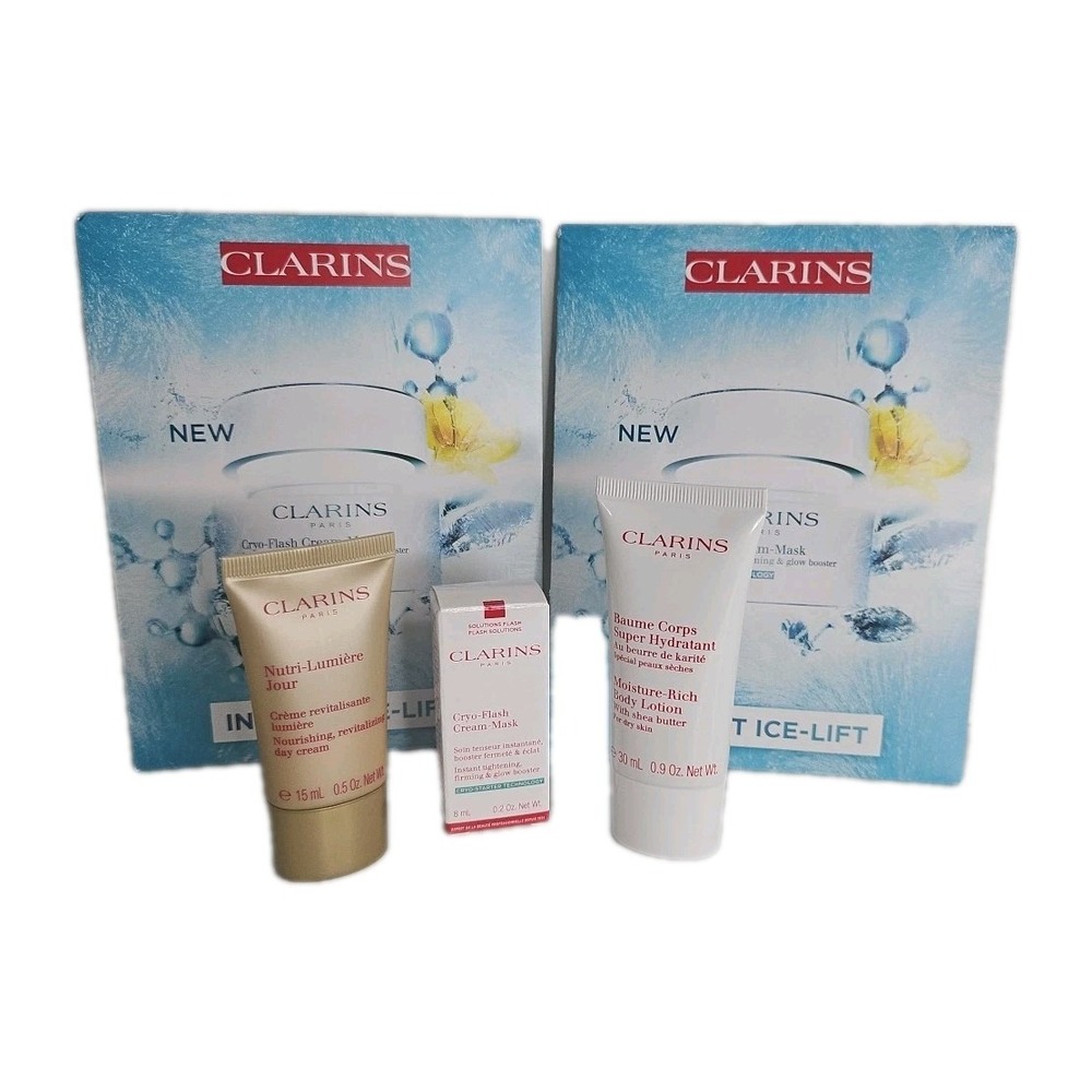 CLARINS Cryo-Flash Cream Mask sample lot Of 5 Including‎ Day Cream & Body Lotion